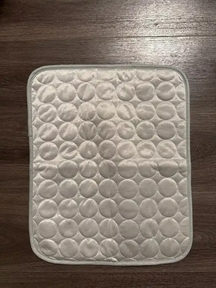 Tappetino refrigerante grigio sul parquet, foto di un acquirente